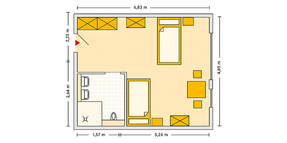 Pflegeheim Berlin - Landsberger Tor mit Beispielgrundriss Doppelzimmer.