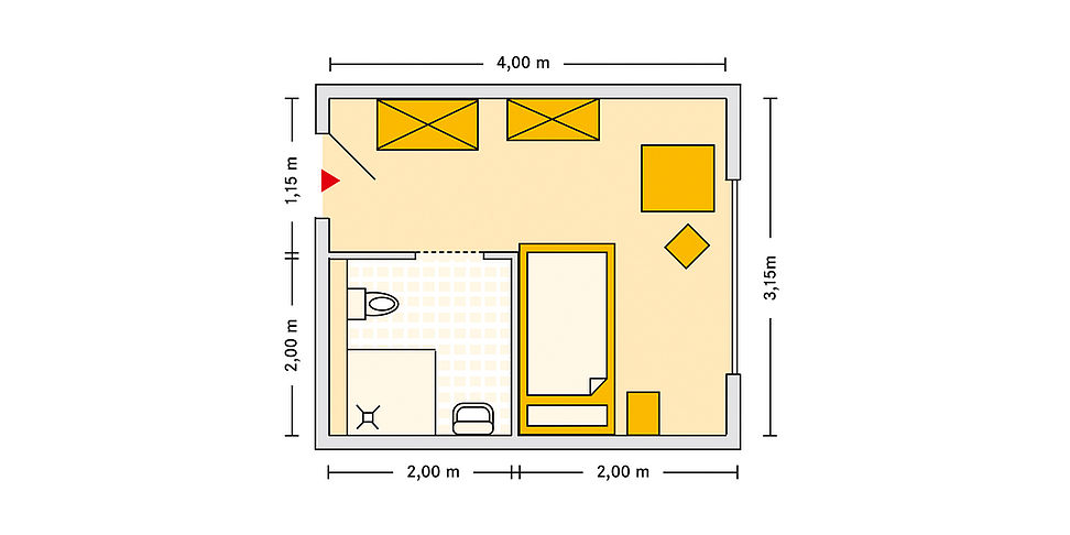 Pflegeheim Celle mit Beispielgrundriss Einzelzimmer.