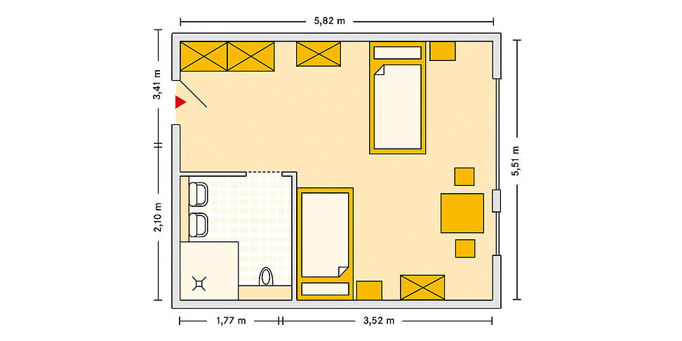 Pflegeheim Friesenheim mit Beispielgrundriss Doppelzimmer