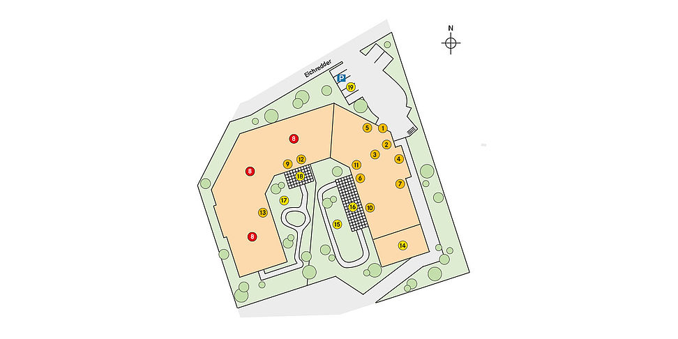 Das Pflegeheim Oststeinbek mit seinem Lageplan.