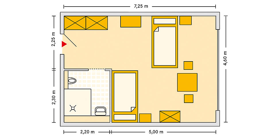 Pflegeheim Pullach mit Beispielgrundriss Doppelzimmer