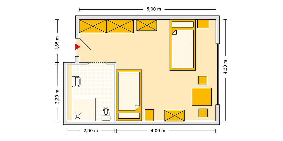 Pflegeheim Reichenbach mit Beispielgrundriss Doppelzimmer.