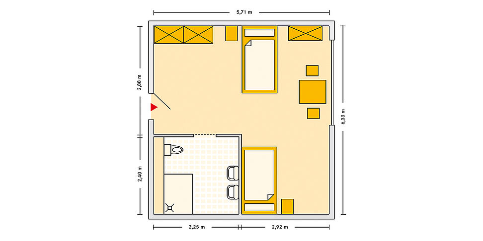 Pflegeheim Kaiserslautern mit Beispielgrundriss Doppelzimmer.