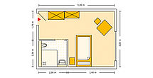 Pflegeheim Otzberg mit Beispielgrundriss Einzelzimmer.