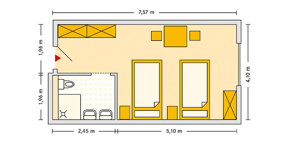 Pflegeheim Vaihingen mit Beispielgrundriss Doppelzimmer.